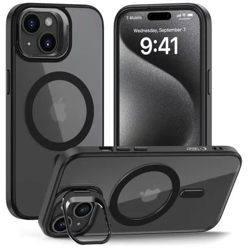 iPhone 15 matte/ black, tugiandlaga MagSafe silicone case