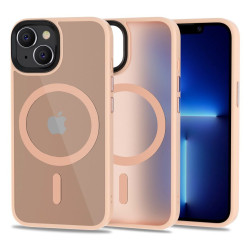 iPhone 13/14 with silicone edges, plastic matte pink with back MagSafe case