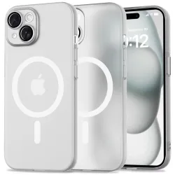 iPhone 15 Matt/valge, Tech-Protect MagSafe silikoonümbris.