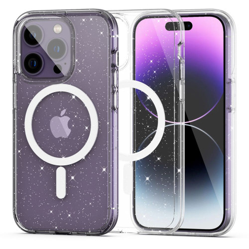iPhone 14 Pro Max.Läbipaistev glitter silikoonümbris Magsafe.