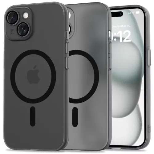 iPhone 15 Matt/must Tech-Protect MagSafe silikoonümbris.