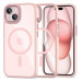 iPhone 15 pink/transparent MagSafe silicone case.