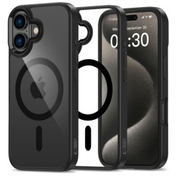 iPhone 16,  must /läbipaistev MagSafe silikoonümbris.