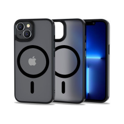 Apple iPhone 14 - чёрный матовый силиконовый чехол, с пластиковой задней частью -