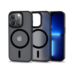 iPhone 14 Pro с чёрными силиконовыми краями, с пластиковой задней частью (матовый) MagSafe чехол