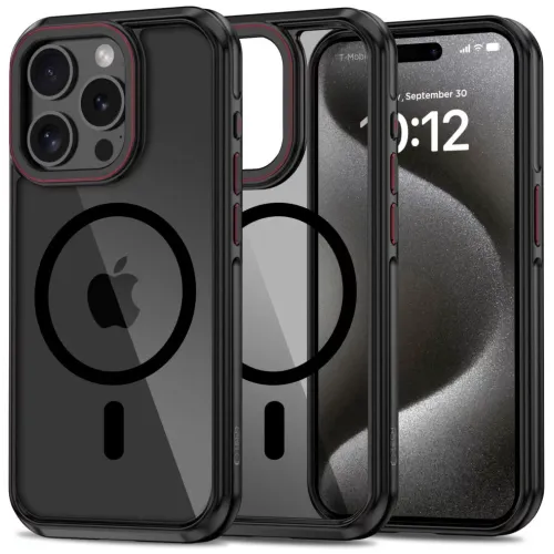 iPhone 15 Pro чёрный /красный, MagHybrid MagSafe силиконовый чехол iPhone 15 Pro чёрный /красный, MagHybrid MagSafe силиконовый чехол