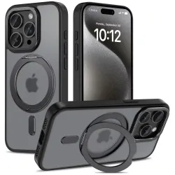 iPhone 15 Pro чёрный матовый (с подставкой) MagRing MagSafe чехол