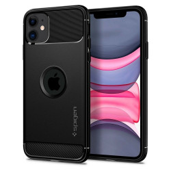 iPhone 11 чёрный силиконовый чехол Spigen Rugged Armor