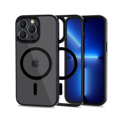 iPhone 14 Pro Max с чёрными силиконовыми краями, пластиковой прозрачной с задней частью MagSafe чехол iPhone 14 Pro Max с чёрными силиконовыми краями, пластиковой прозрачной с задней частью MagSafe чехол