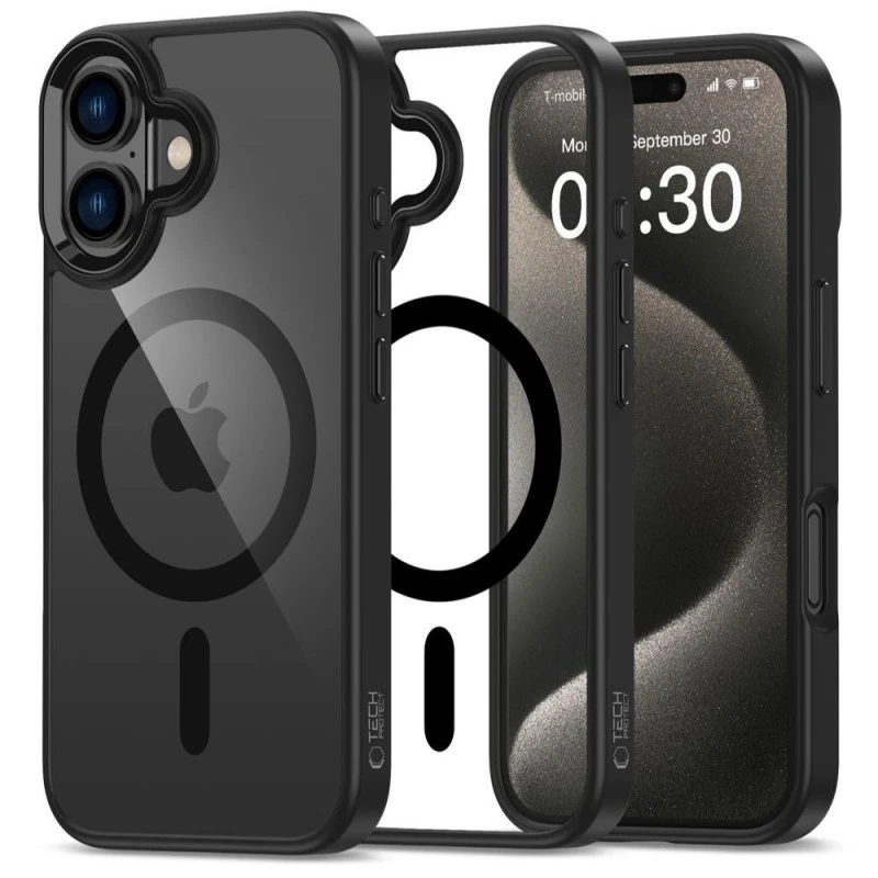 tech-protect-magmat-magsafe-iphone-16-black-clear Magsafe silikoonümbris.